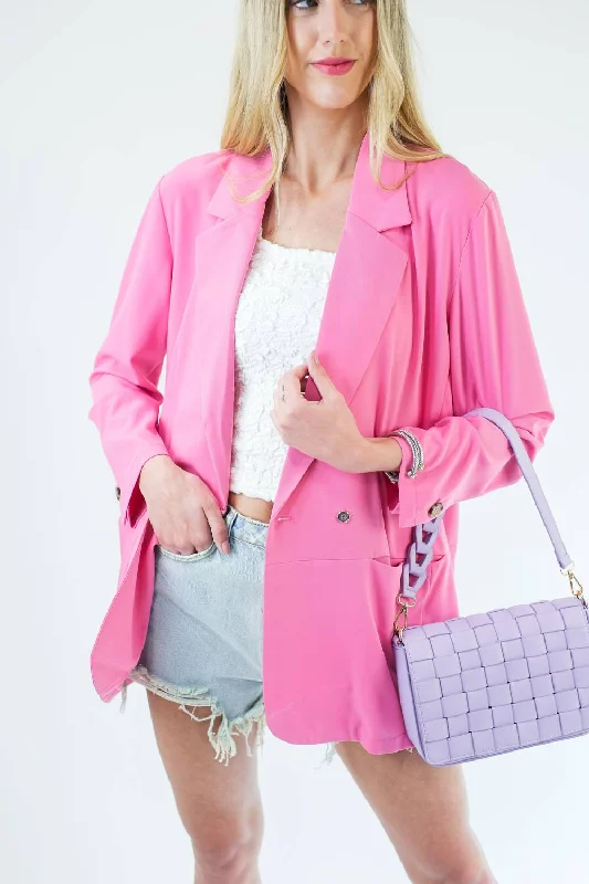 Women’s military blazers for stylish uniform look -Romantic Story Tunic Blazer In Candy Pink