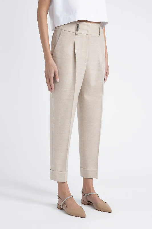 Women’s sleek leather trousers for night out -Loro Piana jaspé comfort wool fabric trousers