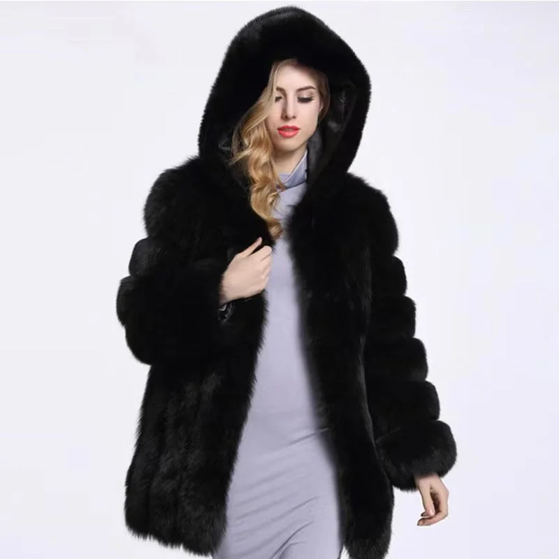 Women’s shearling jackets for winter warmth -2022Classic Design European Hooded Fashion Real Fox Fur Long Coat