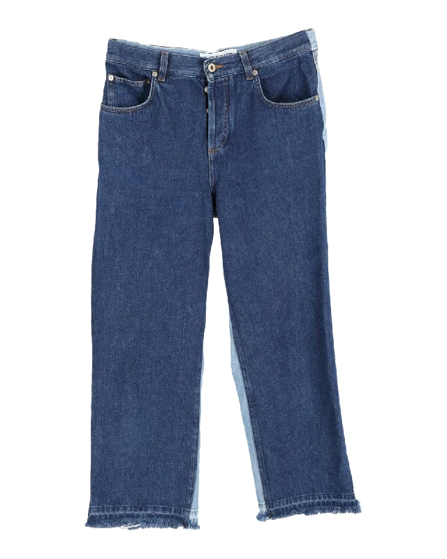 Women’s ruched pants for textured fit -Loewe Two-Tone Wide Leg Pants in Blue Denim