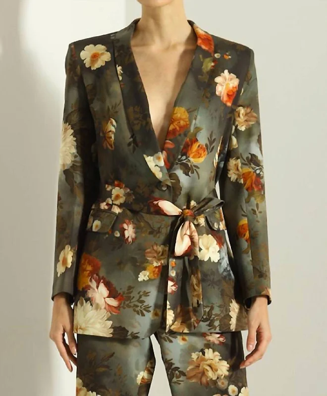 Women’s oversized denim jackets for relaxed fit -Floral Blazer In Green