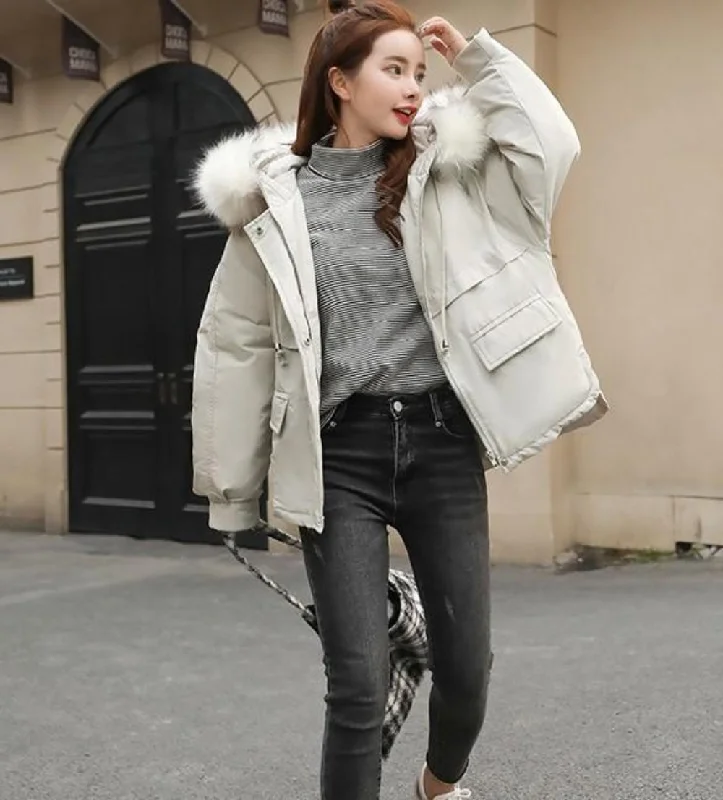 Women’s plaid wool jackets for cozy autumn looks -Womens Winter Short Puffy Coat with Hood