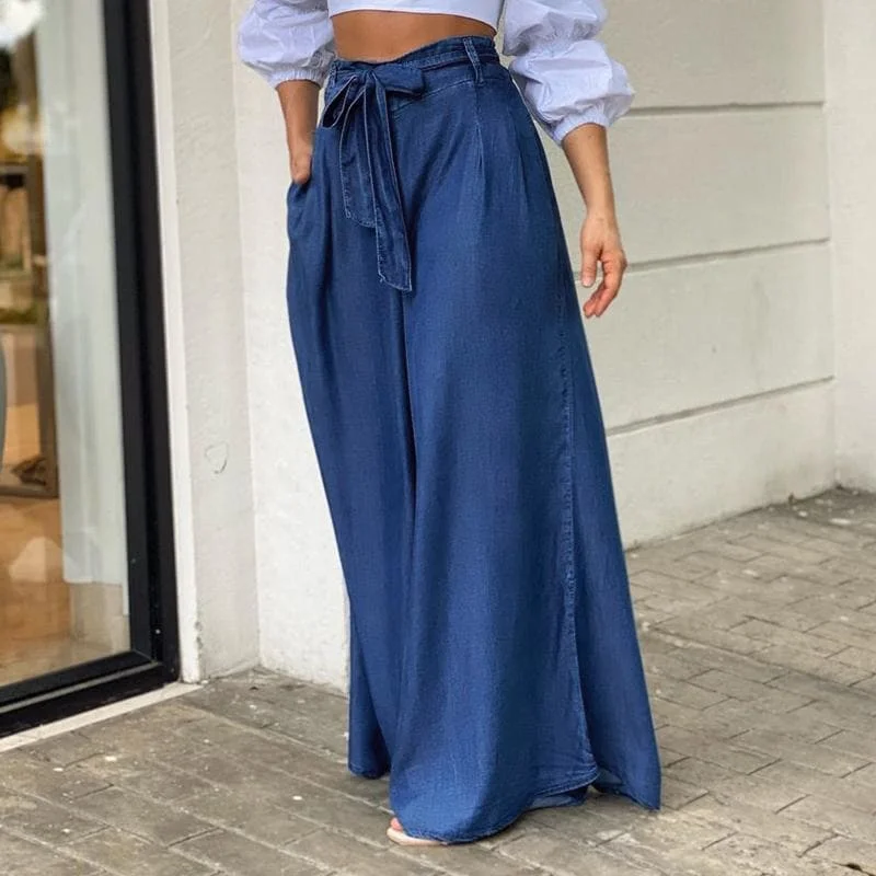 Women’s work pants for professional outfits -DressBetty - Women High Waist Long Pants Denim Maxi Pants