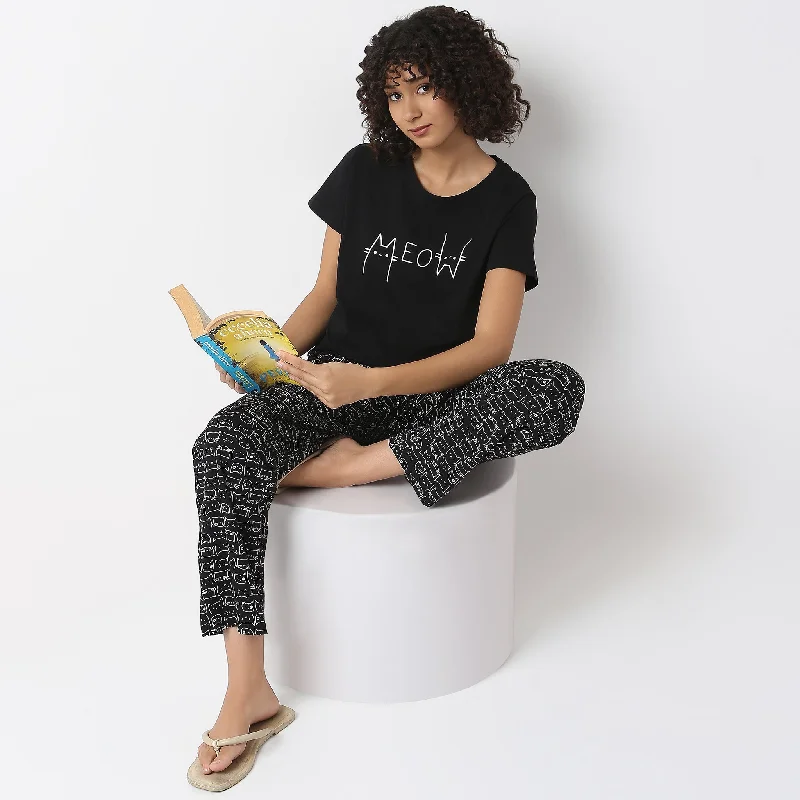 Women’s off-shoulder tops for summer nights -Regular Fit Printed Lounge T-Shirt