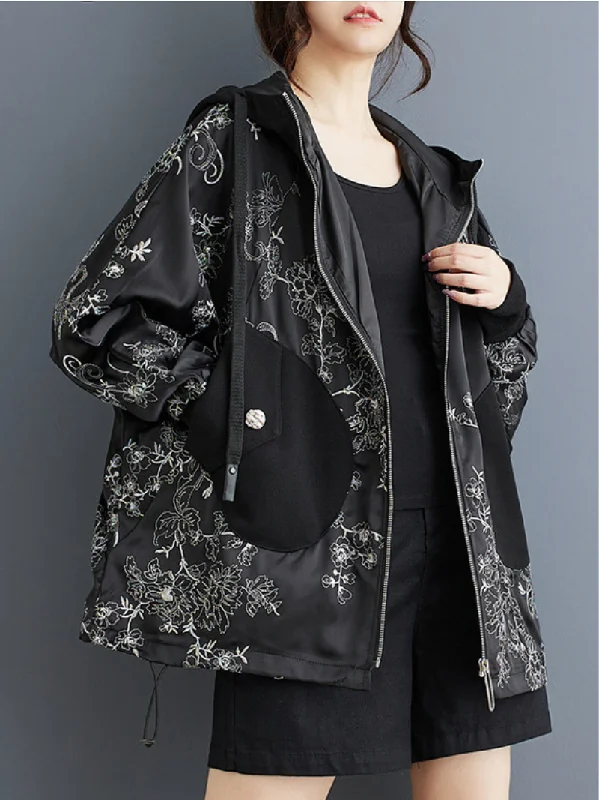 Women’s elegant jackets for evening wear -Women's Stylish & Trendy Hooded Embroidery Jacket