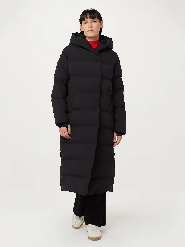 Women’s long wool coats for winter warmth -The Highland Long Puffer Coat in Black