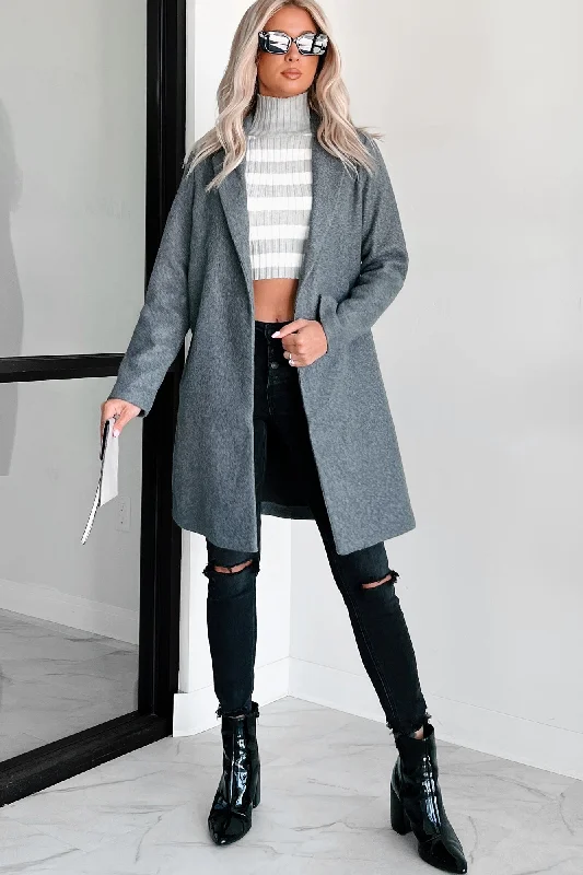 Women’s short leather jackets for a sleek fit -Whims Of The Weather Fleece Longline Coat (Grey)