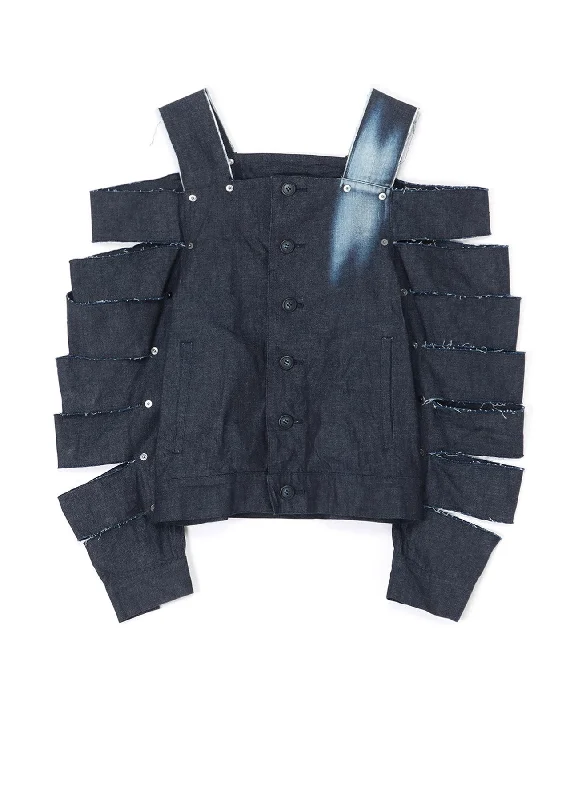 Women’s double-breasted jackets for a polished look -BLEACHED DENIM JACKET WITH CUT-OUT DETAILS