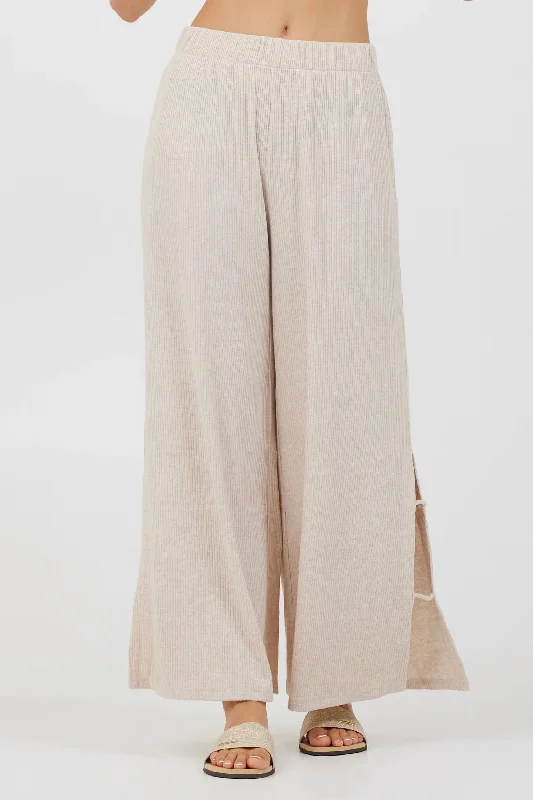 Women’s wide-leg denim pants for relaxed look -Knit Cut Out Pant In Beige