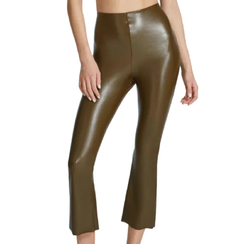 Women’s pleated trousers for classic elegance -Faux Leather Cropped Flare Pants In Cadet