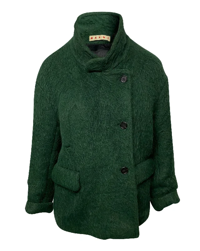 Women’s sporty jackets for outdoor activities -Marni Jacket with Flap Pockets in Green Wool