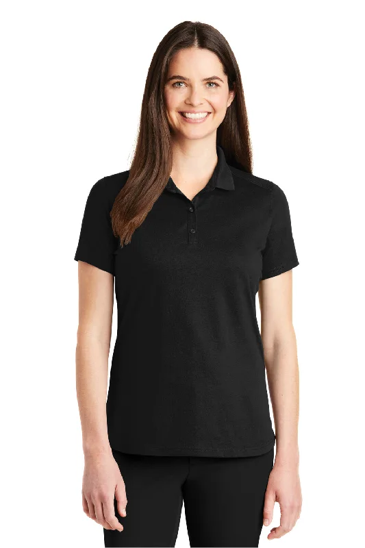 Women’s mesh sleeve tops for modern look -Port Authority Womens SuperPro Moisture Wicking Short Sleeve Polo Shirt - Black - Closeout