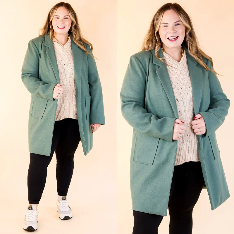 Women’s hoodie jackets for sporty style -European Holiday Open Front Coat in Teal