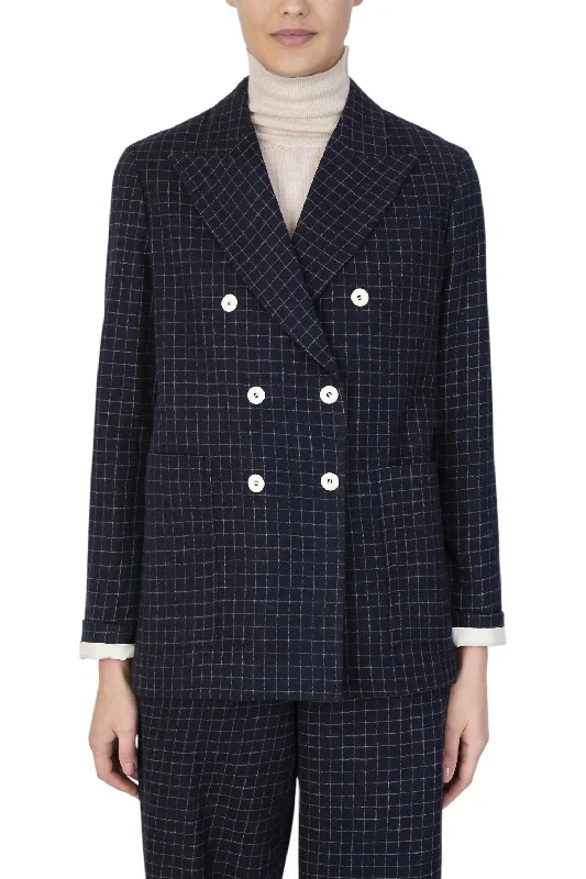 Women’s bomber jackets for casual chic -Wool Check Blazer In Inchiostro