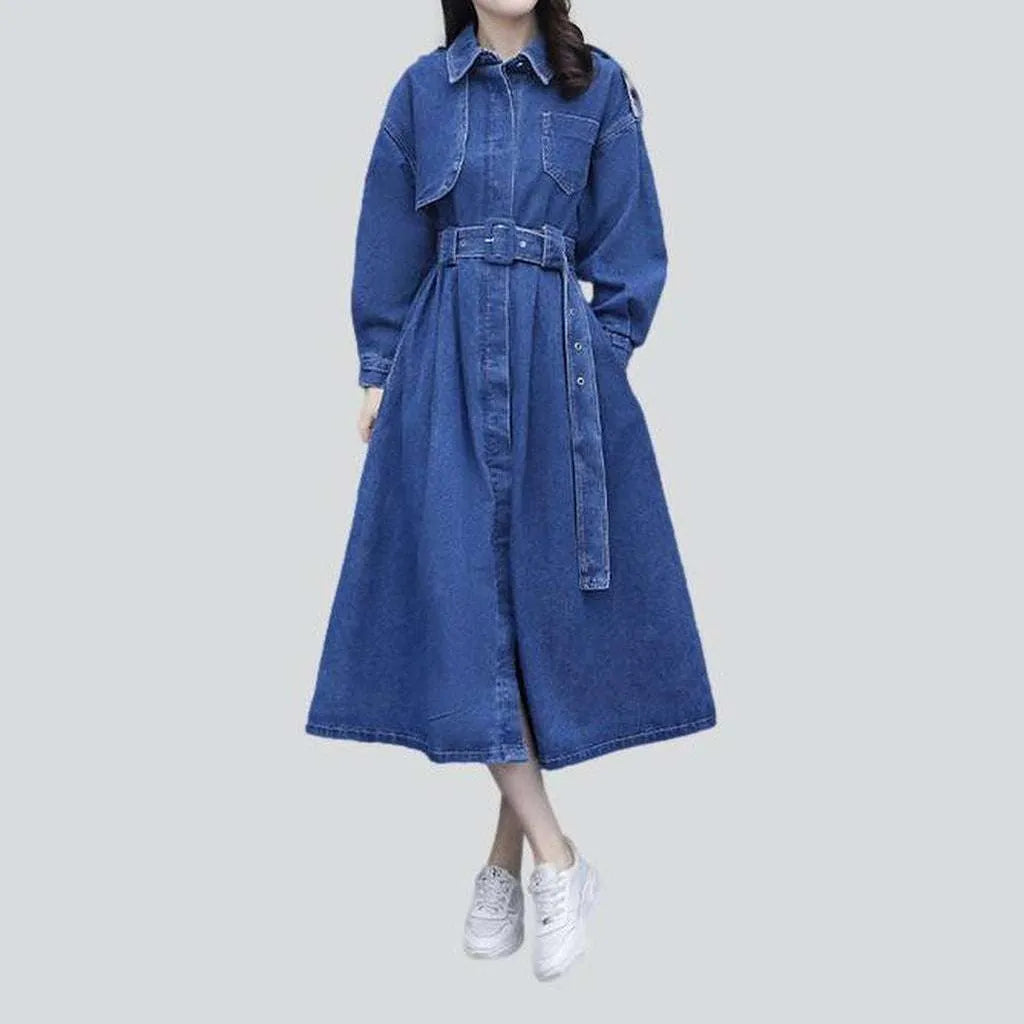 Women’s sporty jackets for outdoor activities -Women's denim coat with belt