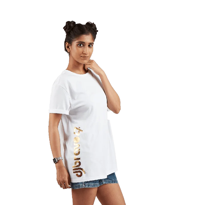 Women’s turtleneck tops for winter fashion -djbravo47 Women’s White - Premium Foil Printed Logo T-shirt