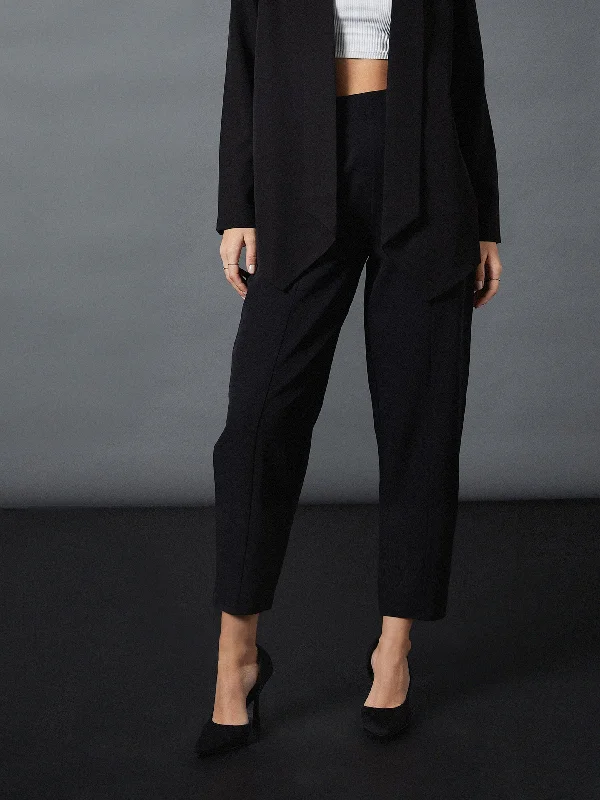 Women’s wide-leg linen pants for warm-weather style -Women Black Front Darted Balloon Fit Pants