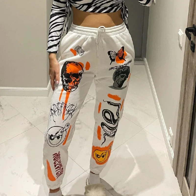 Women’s harem pants for relaxed fit -DressBetty - Woman Sweatpants Trousers Harajuku Jogger Cartoon Skull Print Streetwear Urban Sweat Vintage Pants