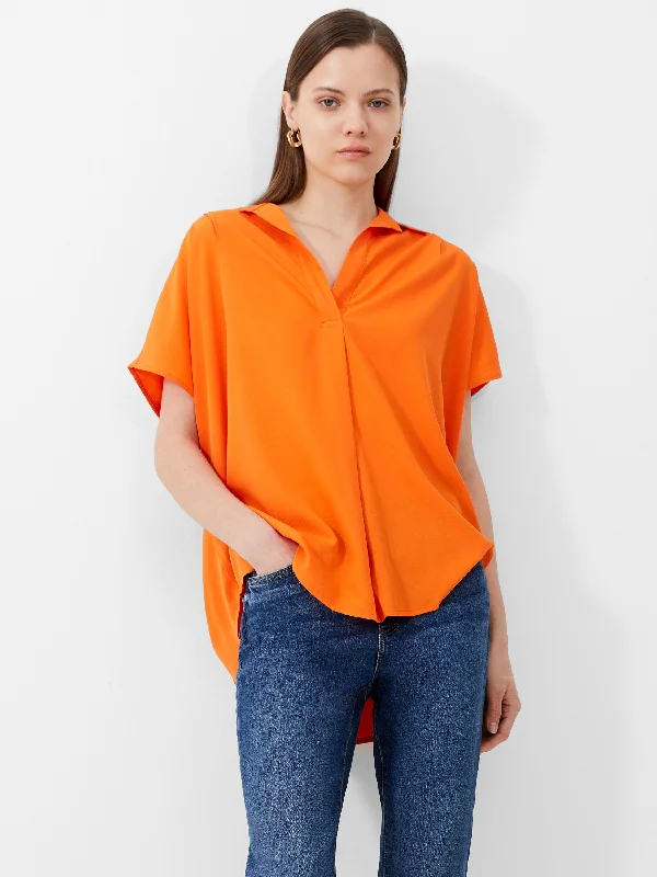 Women’s printed t-shirts for bold looks -Short Sleeve Crepe Light Popover Shirt