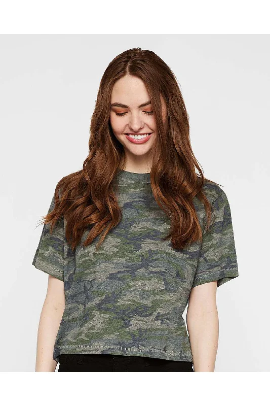 Women’s halter neck tops for elegant style -LAT Womens Boxy Short Sleeve Crewneck T-Shirt - Vintage Camo