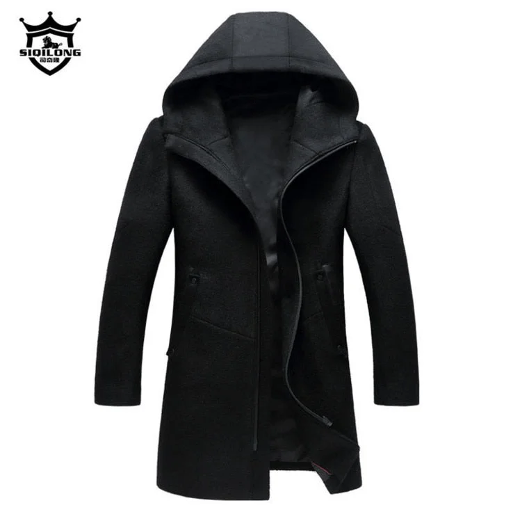 Women’s denim jackets for all-season wear -Autumn Winter British style men's wool coat New design Zipper Long trench coat Brand Clothing Top quality hooded woolen coat men