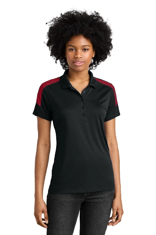 Women’s silk tops for elegant feel -Sport-Tek Womens Moisture Wicking Competitor United Short Sleeve Polo Shirt - Black/Deep Red - New