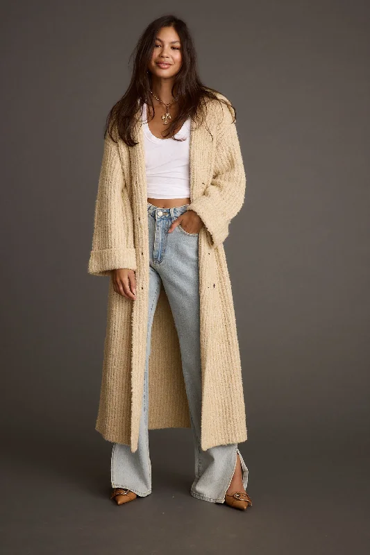 Women’s cargo jackets for utilitarian style -Cassia Cream Knit Long Cardigan Coat