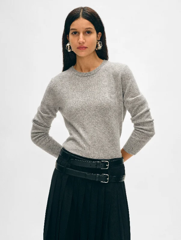 Women’s mesh sleeve tops for modern look -Cashmere Crewneck