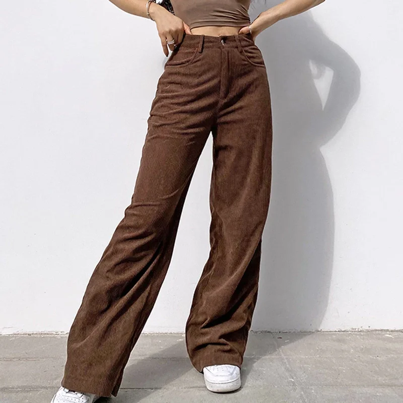 Women’s wide-leg linen pants for warm-weather style -DressBetty - Corduroy Women Vintage 90s Indie Streetwear Teenager Pants