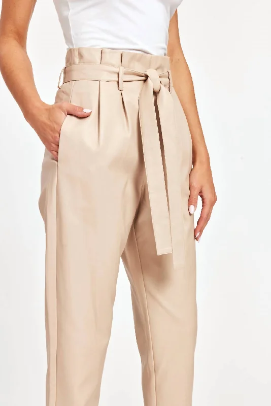 Women’s lounge pants for comfortable home wear -Uptown Paper Bag Pants In Oyster