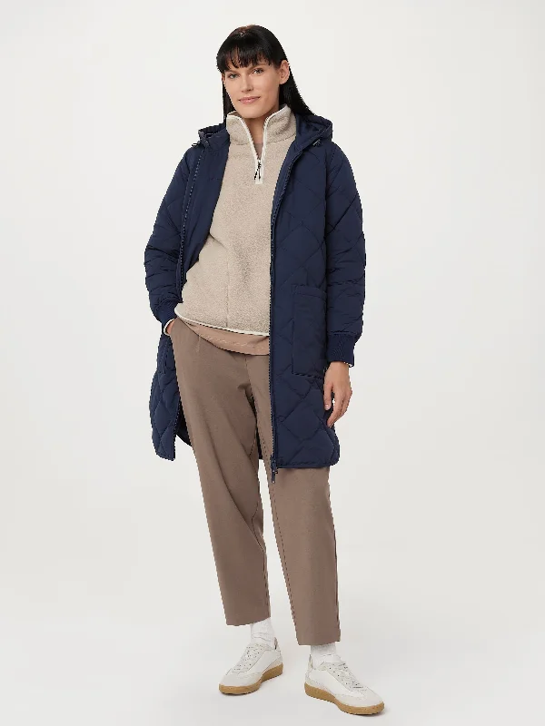 Women’s travel jackets for practical fashion -The Skyline Maxi Hooded Coat in Space Blue