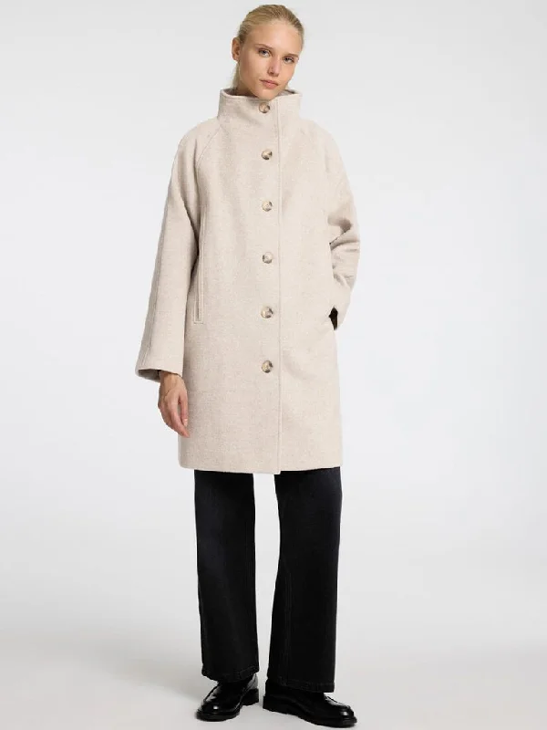 Women’s faux fur jackets for cruelty-free warmth -Selected Femme Vinni Wool Coat in Sandshell Melange