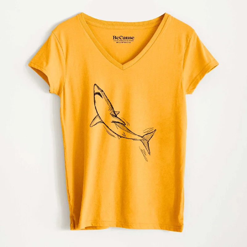 Women’s mock neck tops for stylish warmth -Shortfin Mako Shark - Women's 100% Recycled V-neck