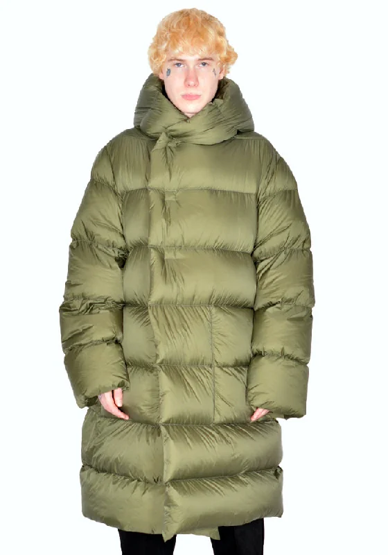 Women’s satin jackets for evening events -RICK OWENS RU02B2998 NZD3 PADDED & QUILTED HOODED LINER COAT GREEN