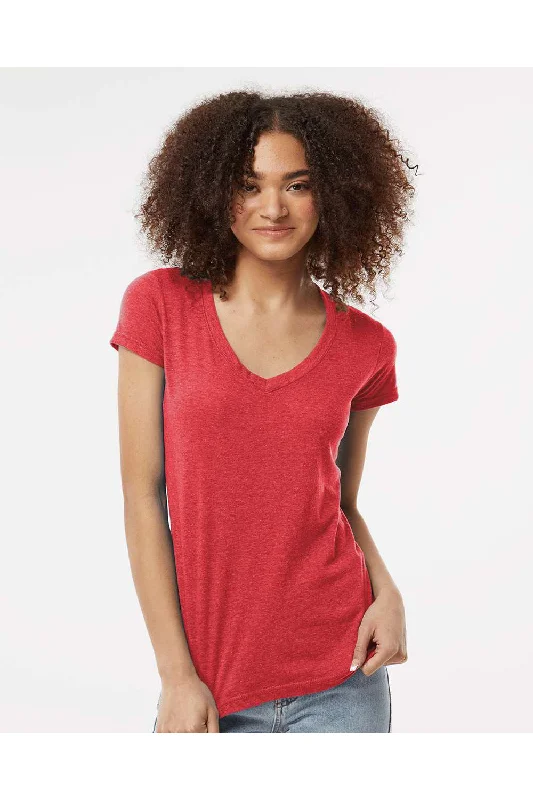 Women’s casual tops for everyday wear -Tultex Womens Poly-Rich Short Sleeve V-Neck T-Shirt - Heather Red