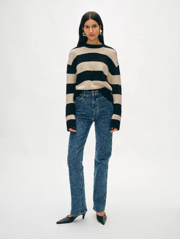 Women’s oversized shirts for relaxed vibe -Cashmere Block Striped Crewneck