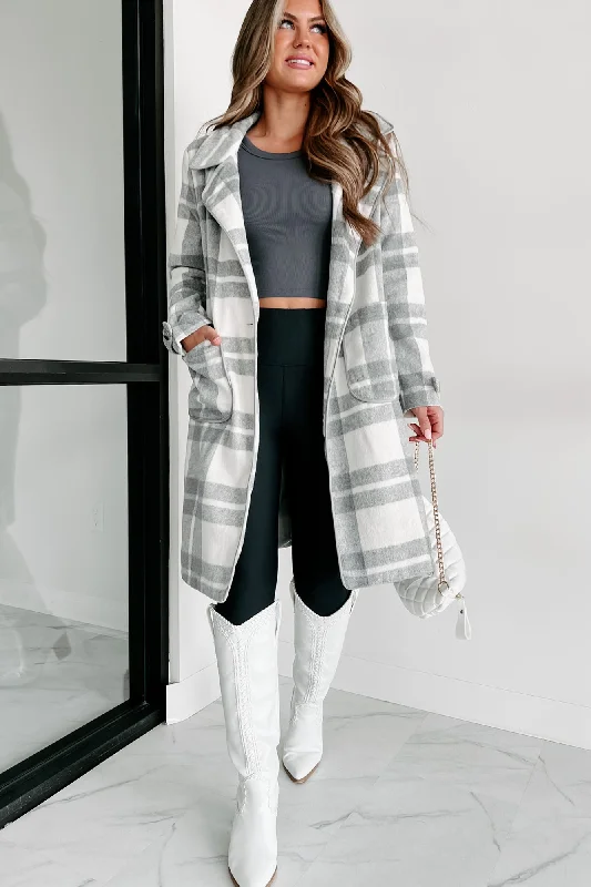 Women’s quilted coats for modern look -I'm On My Way Plaid Coat (Grey/White)