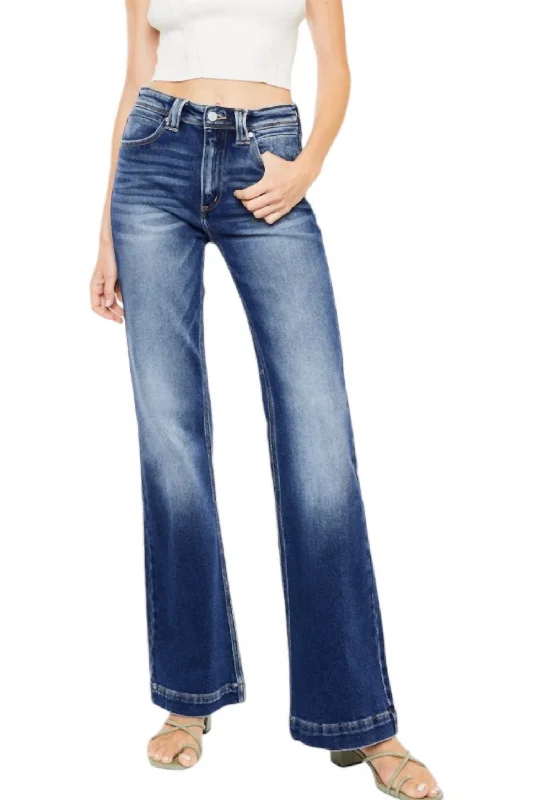 Women’s wool pants for winter warmth -Alana Wide Bootcut Jean In Denim Blue