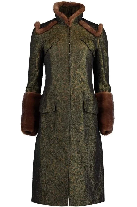 Women’s utility jackets for functional fashion -Brocade Coat with Mink Trim