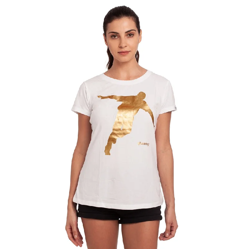 Women’s high-neck tops for stylish warmth -djbravo47 Women's White - Celebration Gold Foiled T-shirt