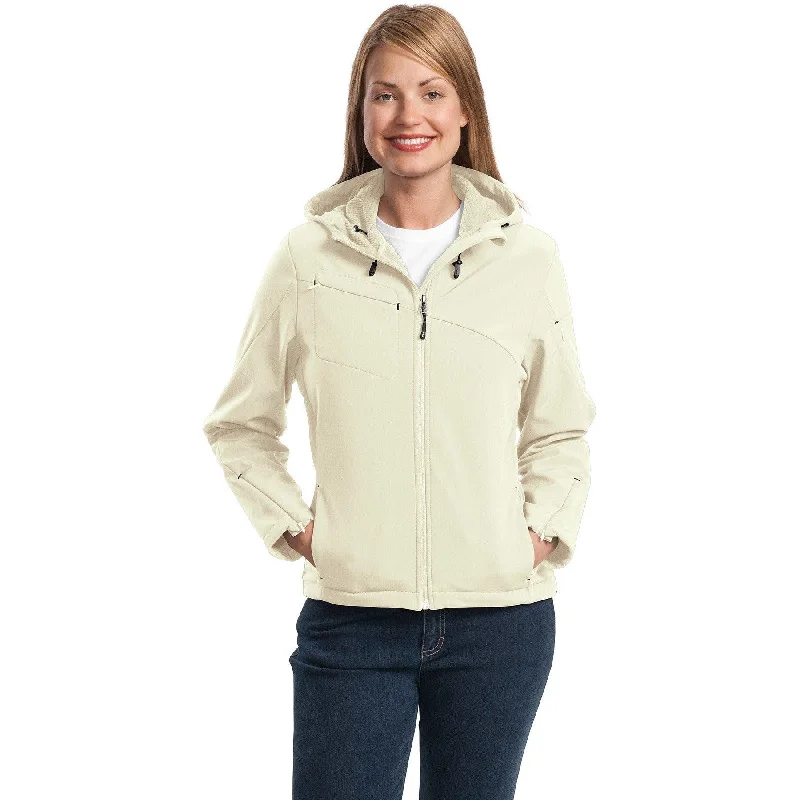 Women’s shearling vests for chic layering -CLOSEOUT - Port Authority Ladies Textured Hooded Soft Shell Jacket