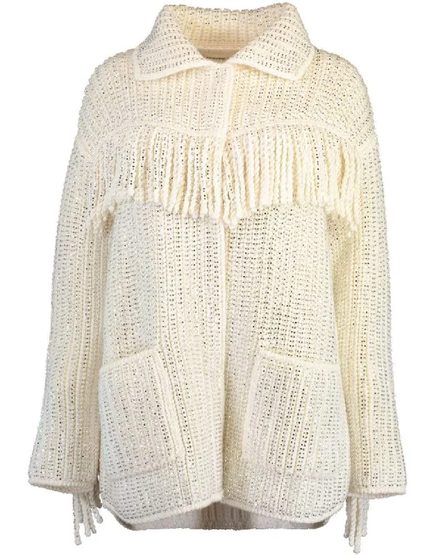 Women’s belted jackets for defined waistline -Fringe And Strass Wool Coat