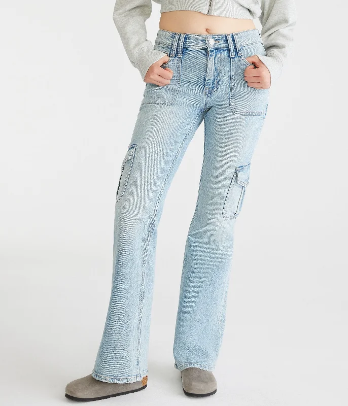 Women’s knitted pants for cozy feel -Aeropostale Flare Mid-Rise Cargo Jean