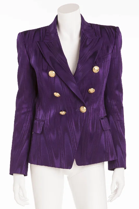 Women’s faux leather jackets for edgy flair -Balmain - Moire Effect Purple Striped Blazer Gold Buttons - FR 40