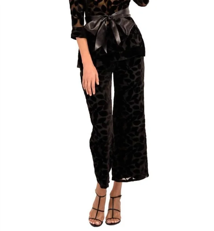 Women’s leather pants for edgy fashion -Palazzo Pant - Luxe Leaf Velvet In Black