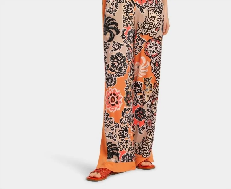 Women’s cropped pants for stylish look -Wedi Print Palazzo Pants Ourika Gardens Theme In Bright Ochre Color 447