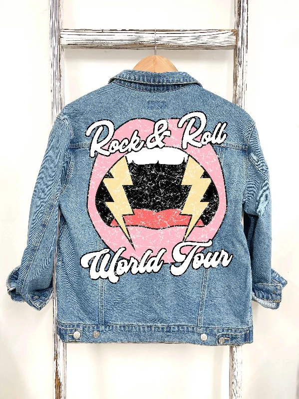 Women’s cargo jackets for utilitarian style -WORLD TOUR GRAPHIC DENIM JACKET