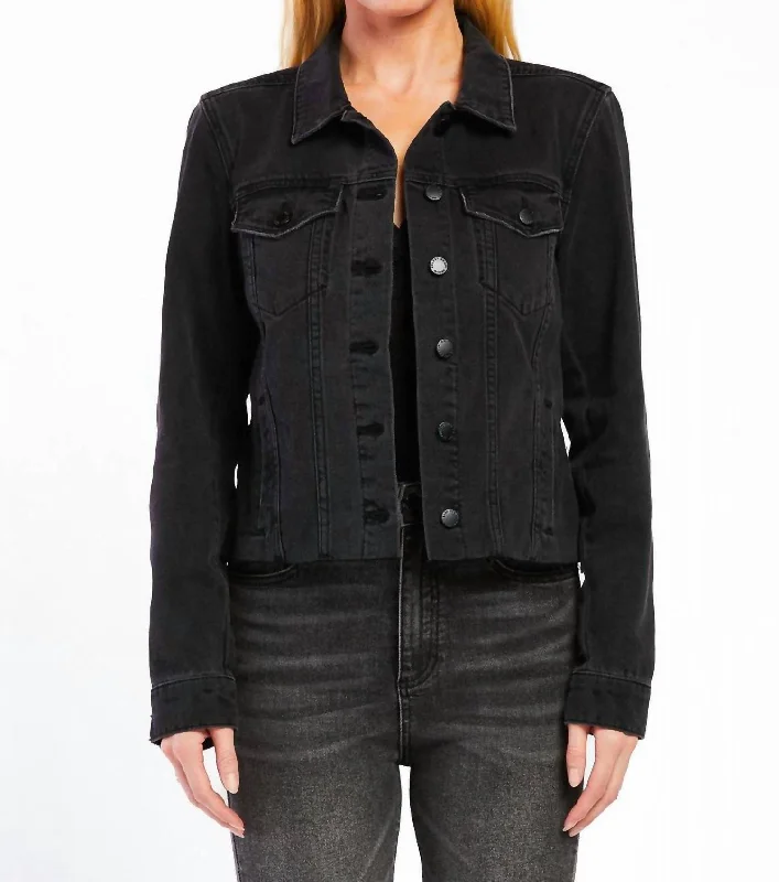 Women’s warm padded jackets for cold season -Russ Long Sleeve Denim Jacket In Black