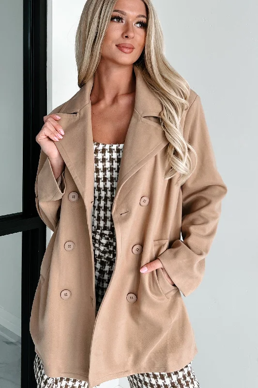 Women’s wool-blend jackets for cozy warmth -Cider Tasting Double-Breasted Peacoat (Camel)