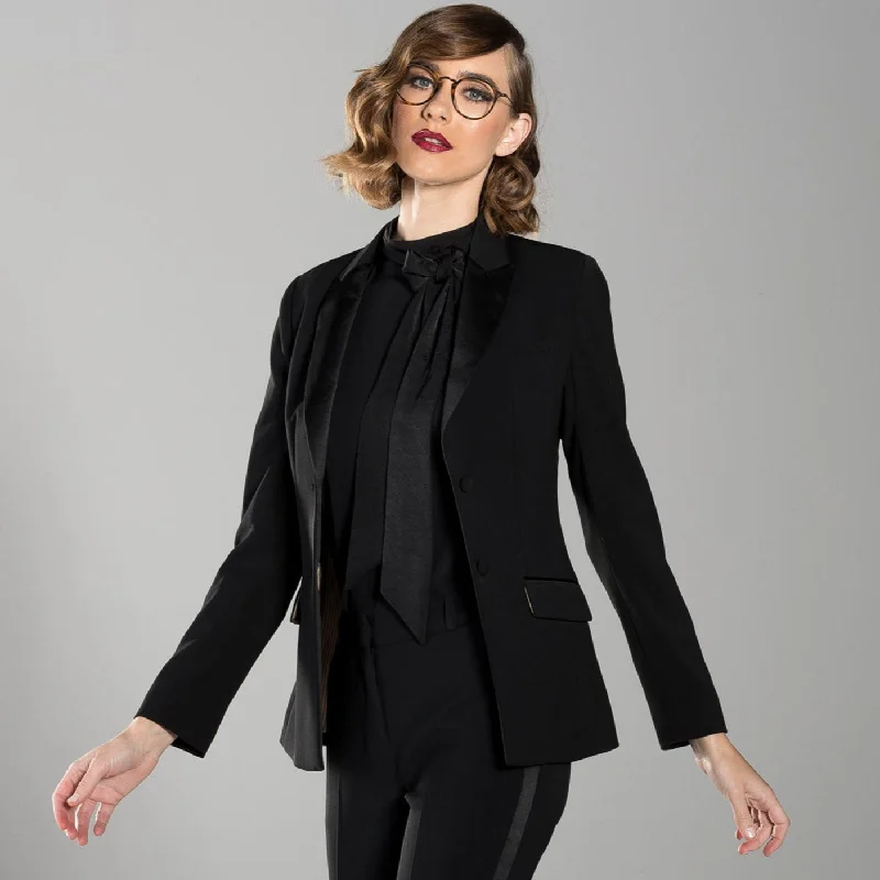 Women’s hoodie jackets for sporty style -Black Peak Lapel Tuxedo Jacket